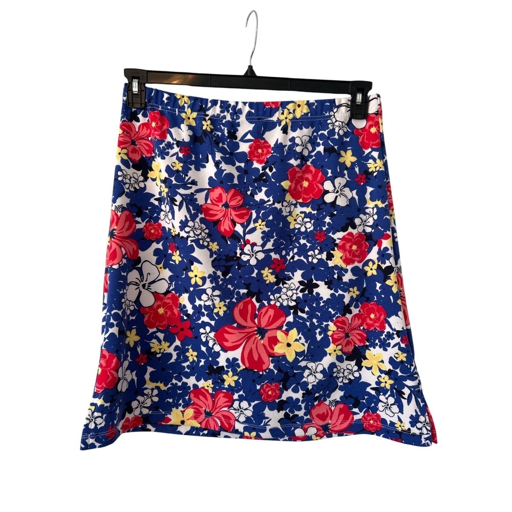 Talbots Womens Blue Red‎ Floral Elastic Waist A-Line Skirt Size M